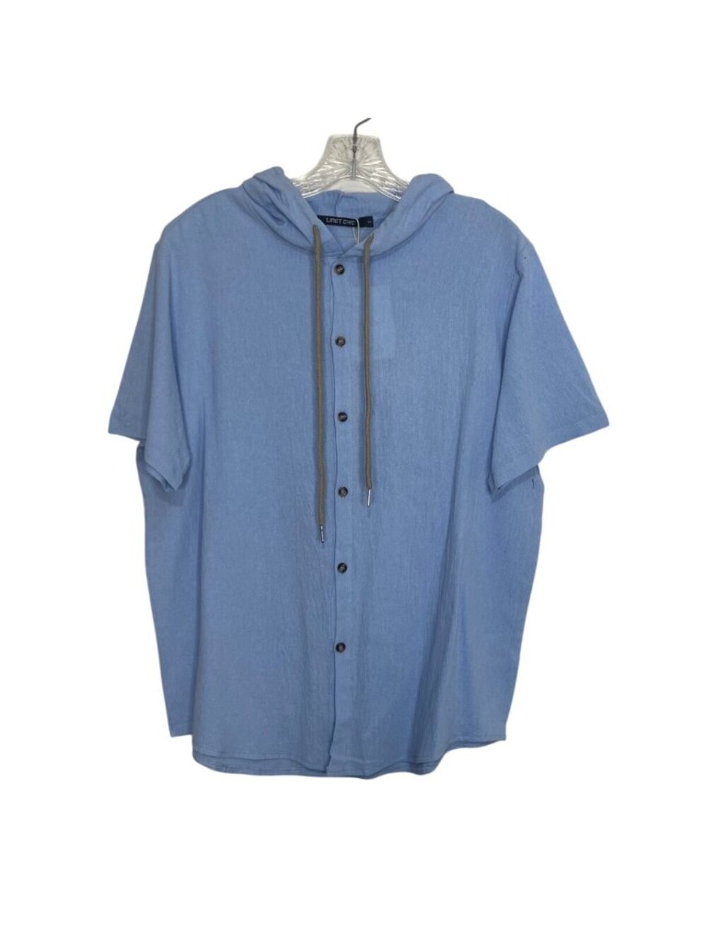 Linet Chic Button Up Hoodie Shirt Short Sleeve Small Blue New Casual Summer